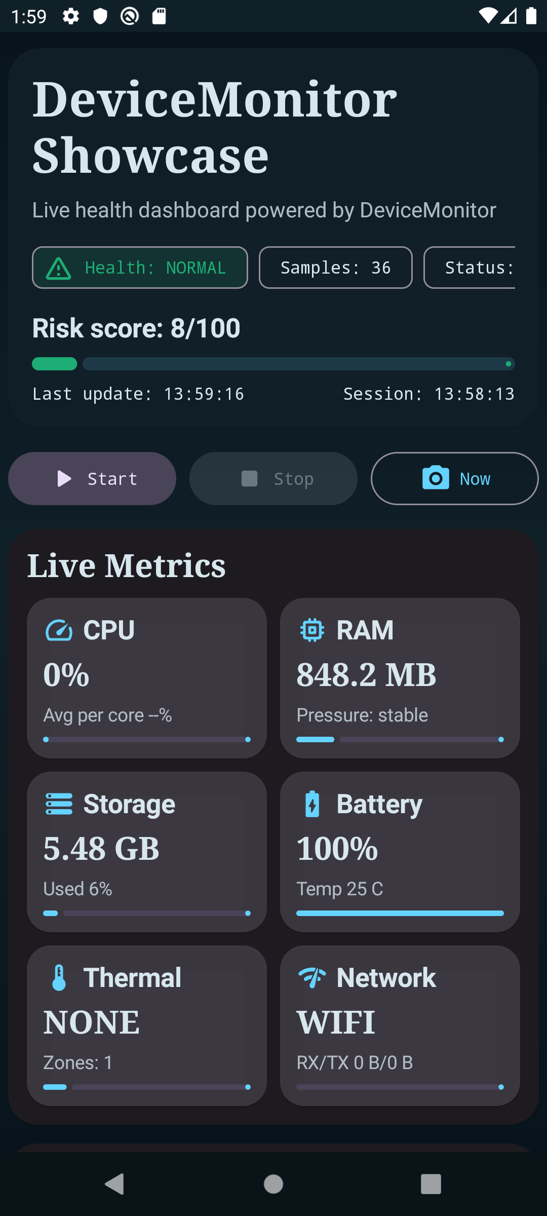 DeviceMonitor showcase live metrics